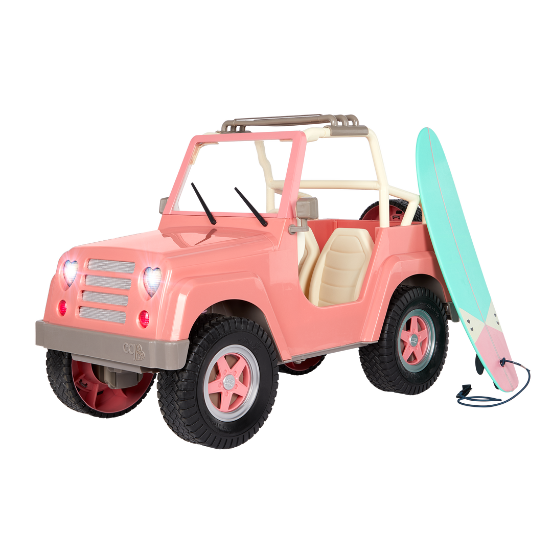 OG Off Roader - Pink & White 4x4 Car for 46cm Dolls - Doll Vehicle with Surfboard - Accessories for Dolls - Our Generation
