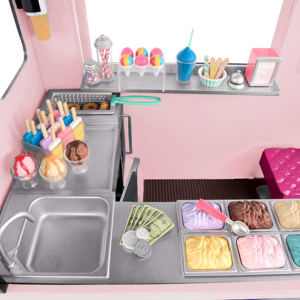 Sweet Stop Ice Cream Truck Pink - Accessories for Our Generation Dolls - Truck with Ice Cream Accessories - Vehicle for Dolls - Gift Ideas for Kids - Our Generation UK