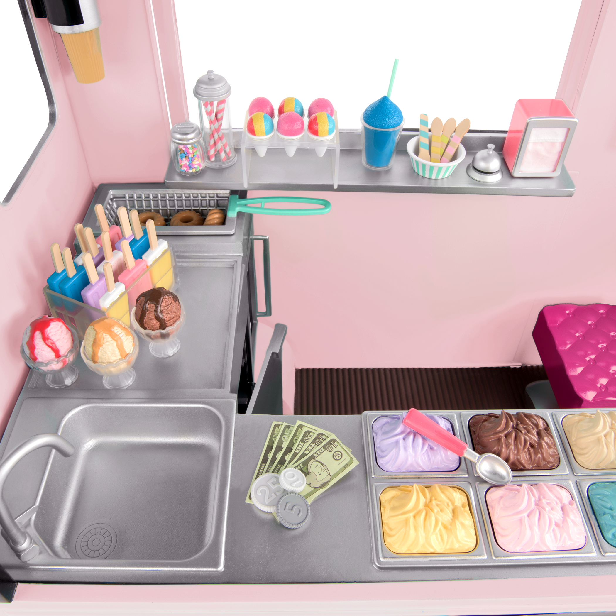 Sweet Stop Ice Cream Truck Pink - Accessories for Our Generation Dolls - Truck with Ice Cream Accessories - Vehicle for Dolls - Gift Ideas for Kids - Our Generation UK