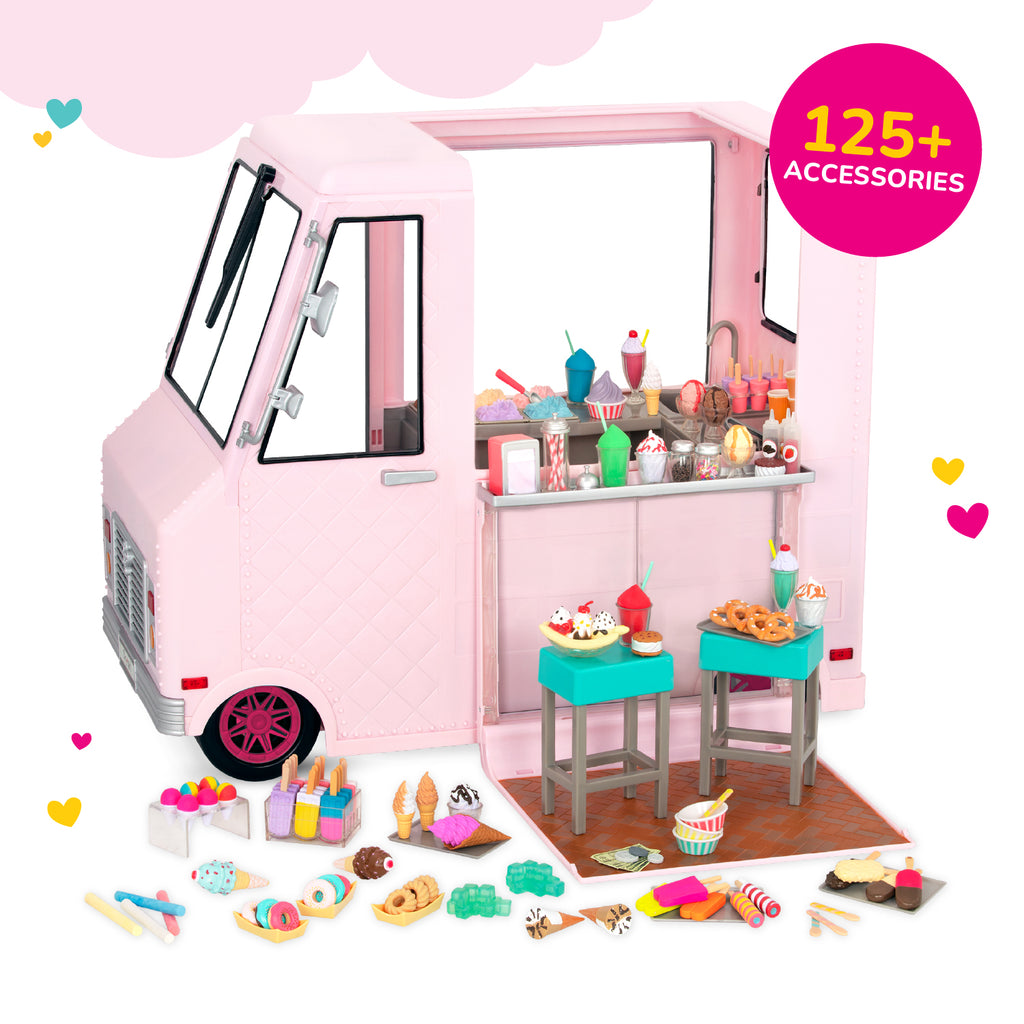 Sweet Stop Ice Cream Truck Pink - Accessories for Our Generation Dolls - Truck with Ice Cream Accessories - Vehicle for Dolls - Gift Ideas for Kids - Our Generation UK