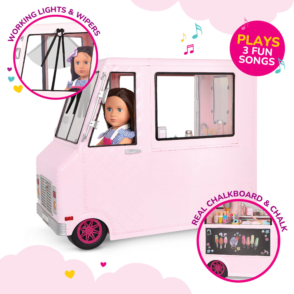 Sweet Stop Ice Cream Truck Pink - Accessories for Our Generation Dolls - Truck with Ice Cream Accessories - Vehicle for Dolls - Gift Ideas for Kids - Our Generation UK