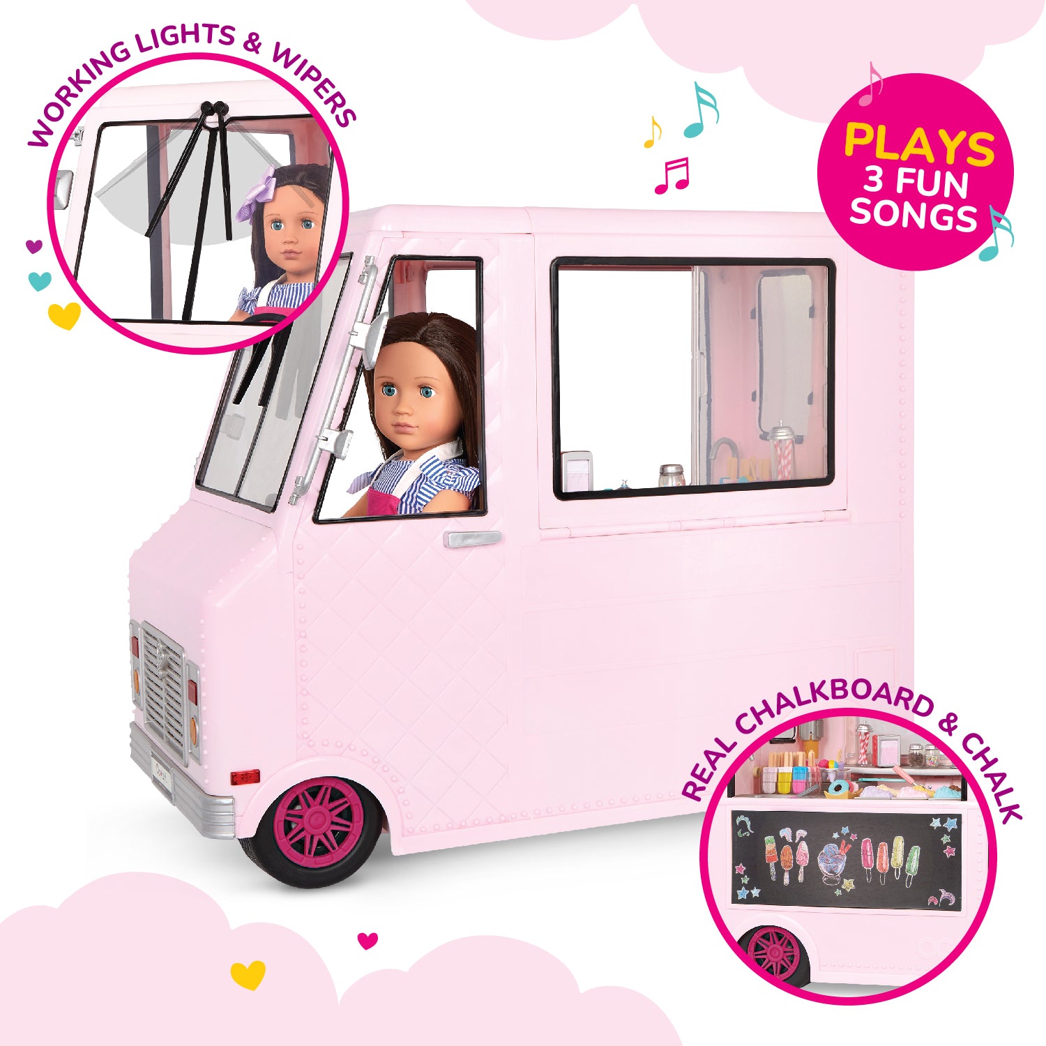 Sweet Stop Ice Cream Truck Pink - Accessories for Our Generation Dolls - Truck with Ice Cream Accessories - Vehicle for Dolls - Gift Ideas for Kids - Our Generation UK
