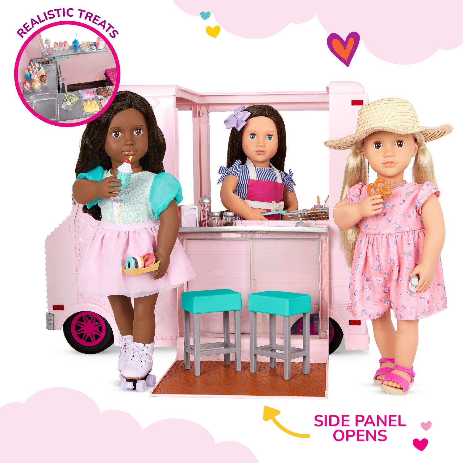 Sweet Stop Ice Cream Truck Pink - Accessories for Our Generation Dolls - Truck with Ice Cream Accessories - Vehicle for Dolls - Gift Ideas for Kids - Our Generation UK