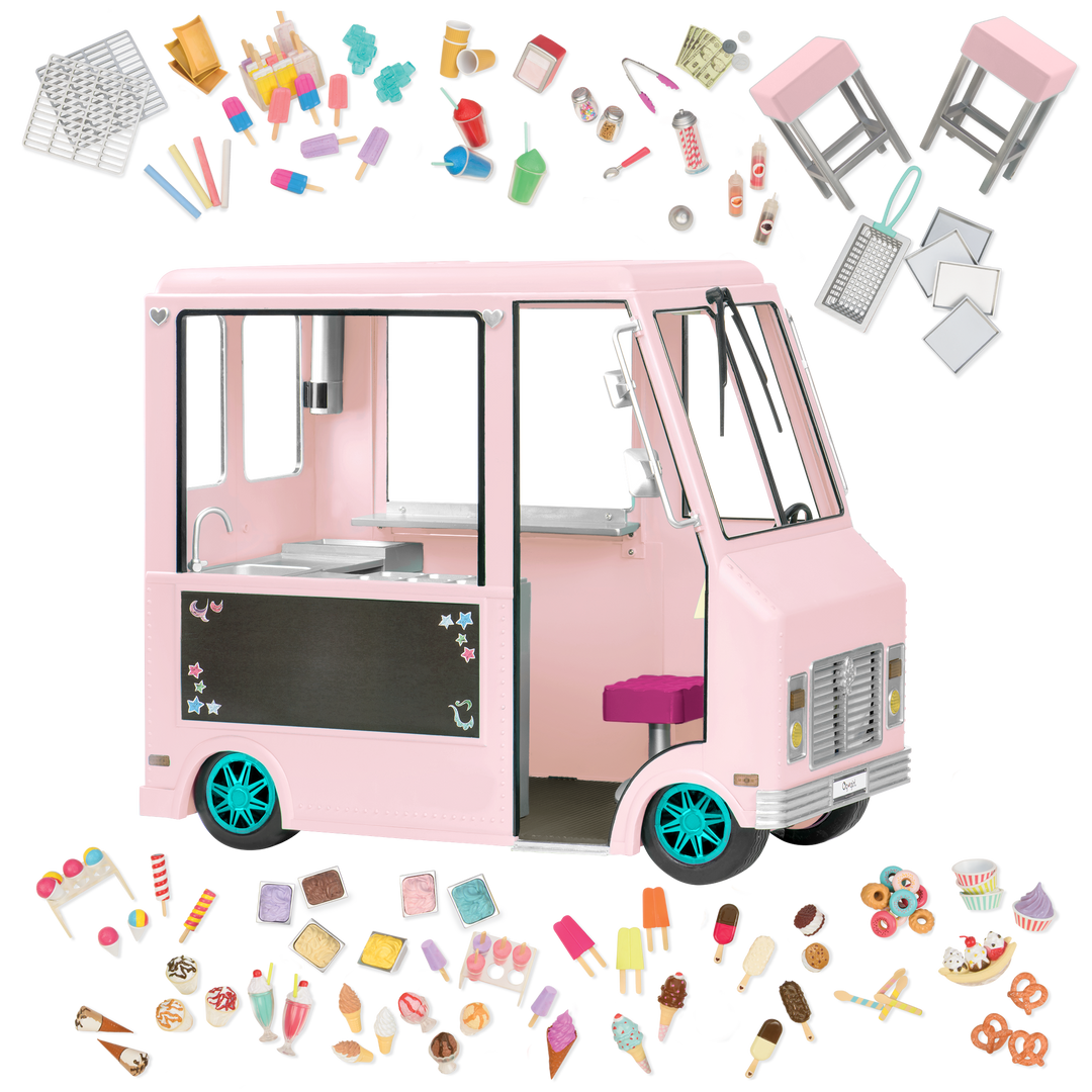 Sweet Stop Ice Cream Truck Pink - Doll Truck with Ice Cream Accessories - Pink Doll Vehicle - Iconic OG Accessory - Our Generation UK