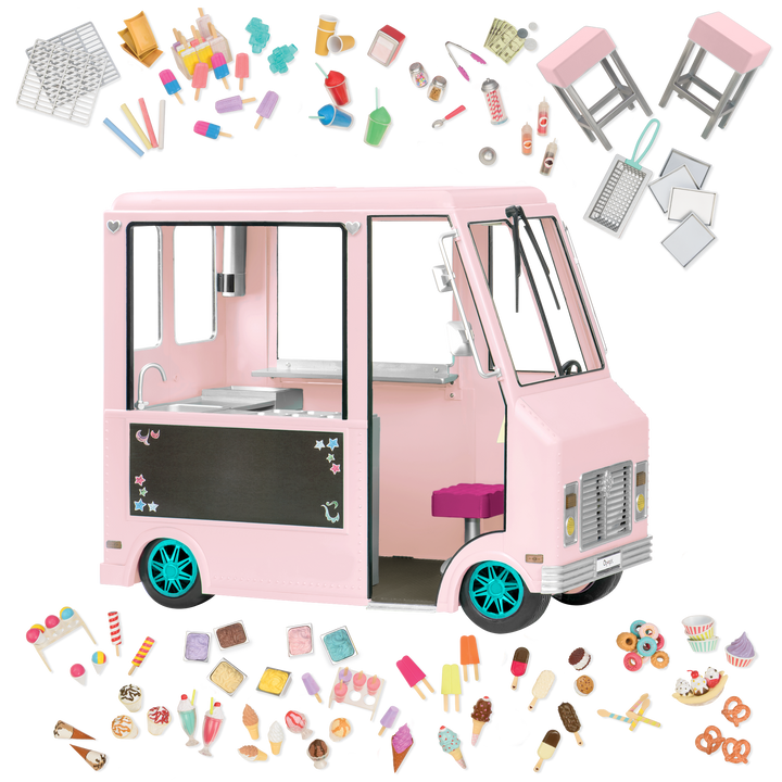 Sweet Stop Ice Cream Truck Pink - Doll Truck with Ice Cream Accessories - Pink Doll Vehicle - Iconic OG Accessory - Our Generation UK