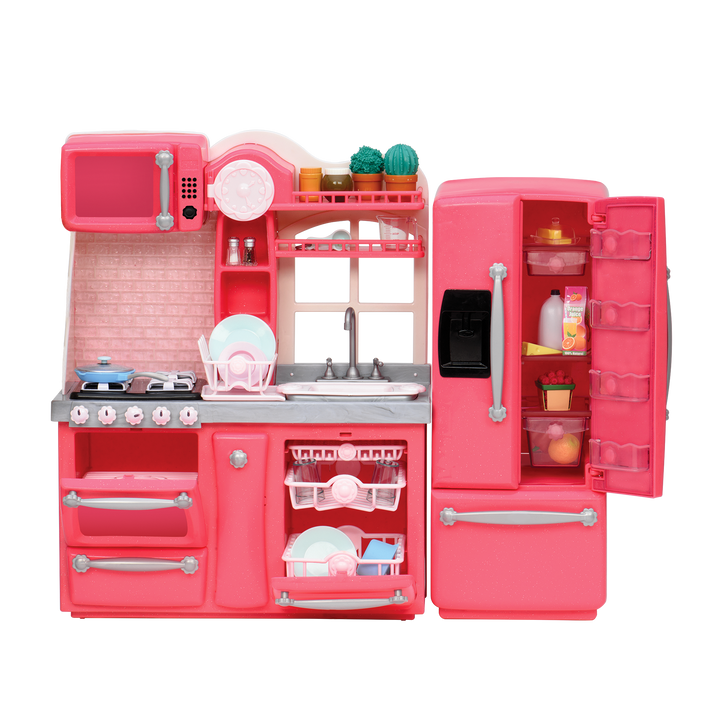 Gourmet Kitchen Set - Pink Kitchen Playset for 46cm Dolls - Doll Accessories - Kitchen with Toy Food - Cooking Accessories - Our Generation