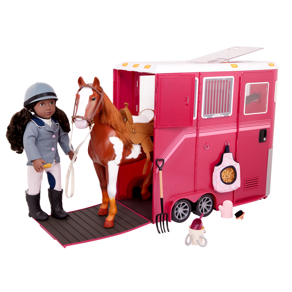 Mane Attraction Horse Trailer - Pink Horse Trailer with Equestrian Accessories - Horse-Rider Doll Accessory Set - Trailer with Car Attachment - Equestrian Accessories for OG Dolls - Award-Winning Toy - Our Generation