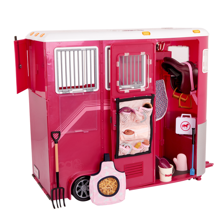 Mane Attraction Horse Trailer - Pink Horse Trailer with Equestrian Accessories - Horse-Rider Doll Accessory Set - Trailer with Car Attachment - Equestrian Accessories for OG Dolls - Award-Winning Toy - Our Generation