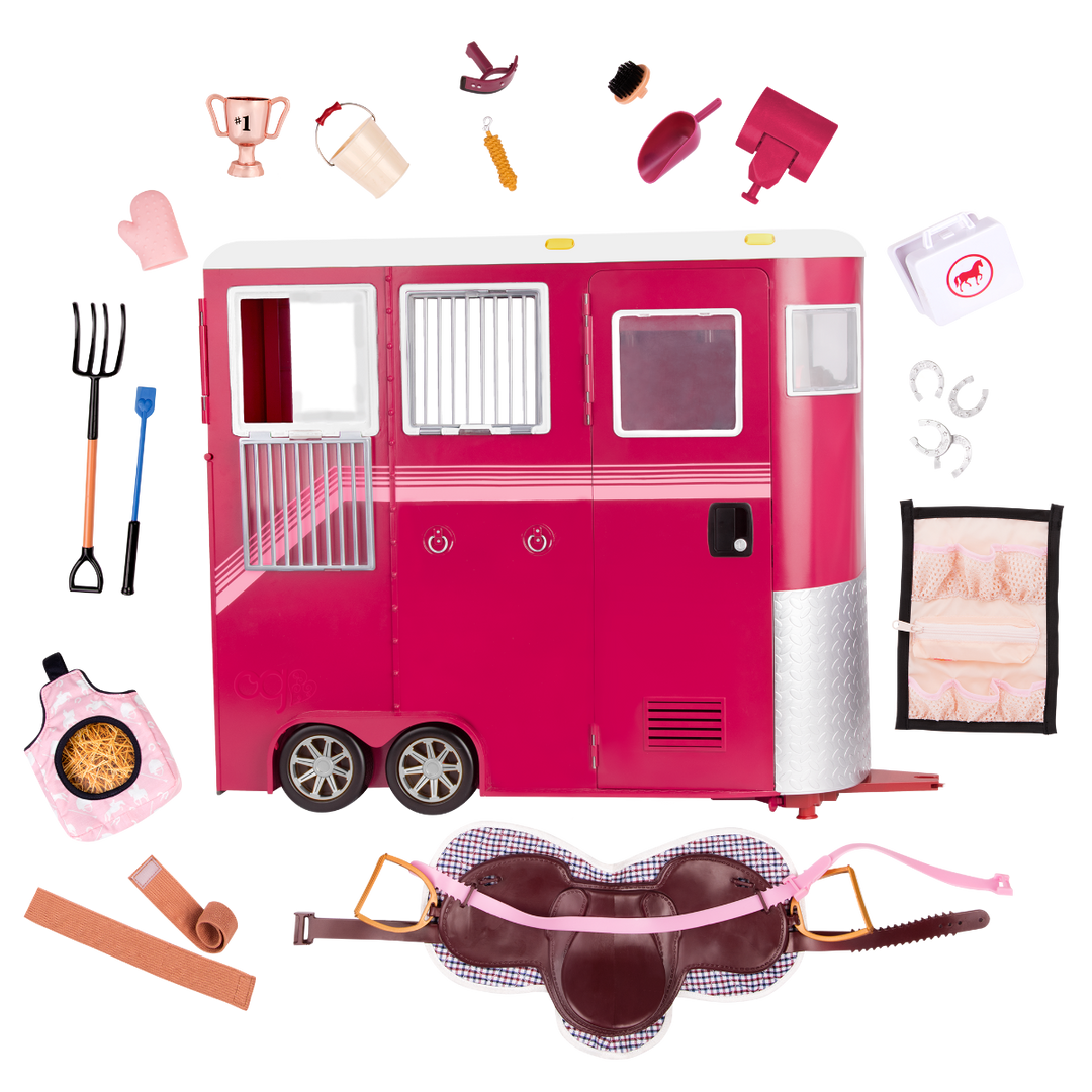 Mane Attraction Horse Trailer - Pink Horse Trailer with Equestrian Accessories - Horse-Rider Doll Accessory Set - Trailer with Car Attachment - Equestrian Accessories for OG Dolls - Award-Winning Toy - Our Generation