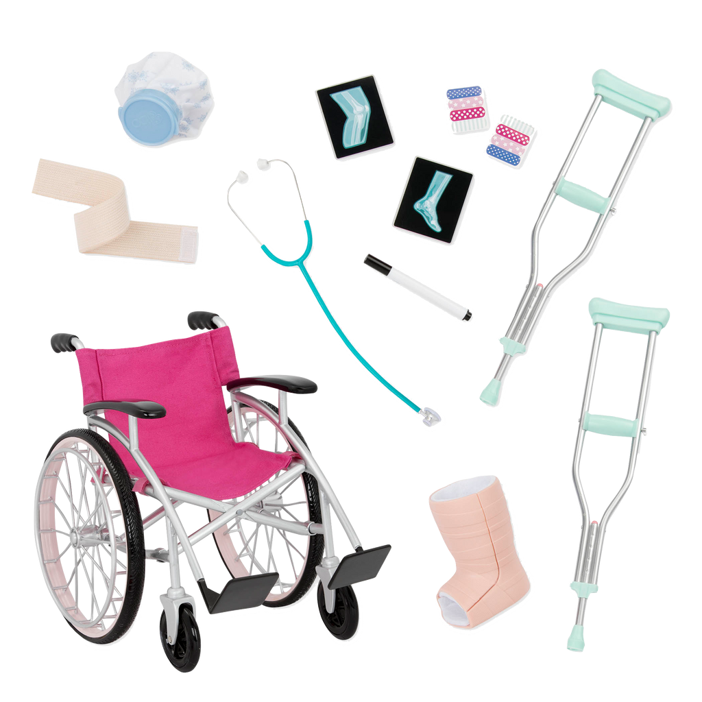 Heals on Wheels - 46cm Dollwheel Chair & Medical Accessories - Playset for Dolls - Our Generation UK