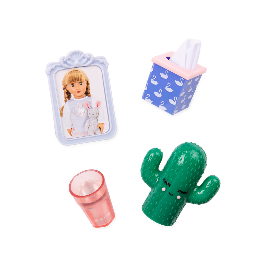 Night Table Set - Bedtime Accessories for Dolls - Light-Up Cactus - Our Generation