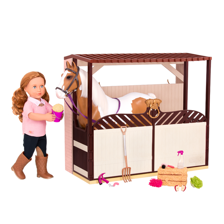 Acres of Adventure - Horse Barn for 46cm Dolls - OG Stable for Horses - Brown Barn with Equestrian Accessories - Our Generation 