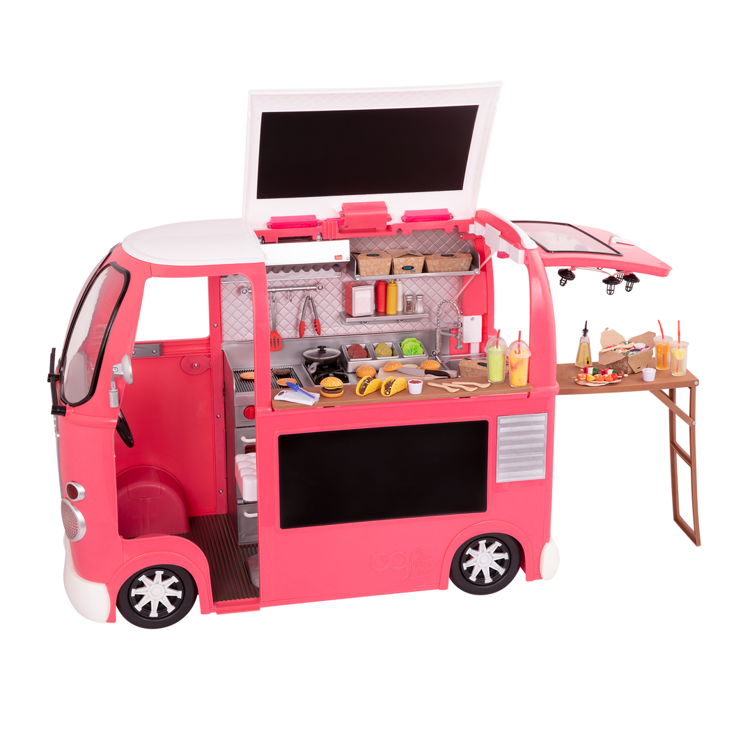 Grill to Go Food Truck - Pink Food Truck for 46cm Dolls - Toy Vehicle for Dolls - Truck with Food Accessories - Truck for OG Dolls - Functioning Lights & Sounds - Our Generation UK