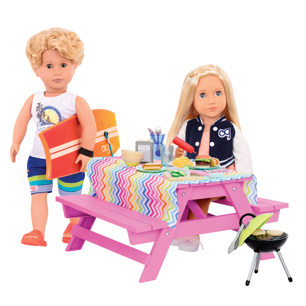 Picnic Table Set - Pink Table & Food Accessories - Our Generation UK
