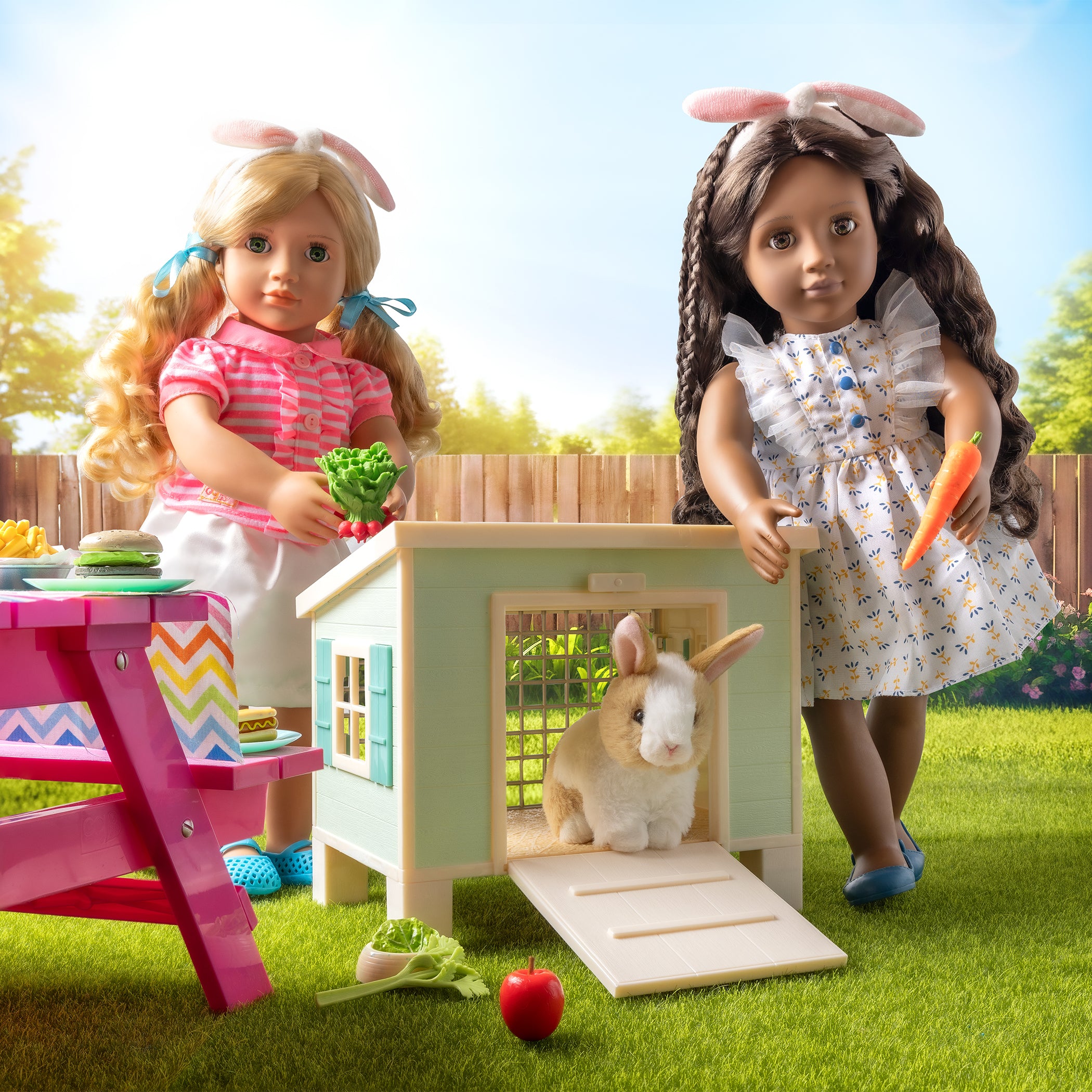 Bunny Hutch Playset - Plush Bunny with Blue Hutch & Accessories - Our Generation Pets