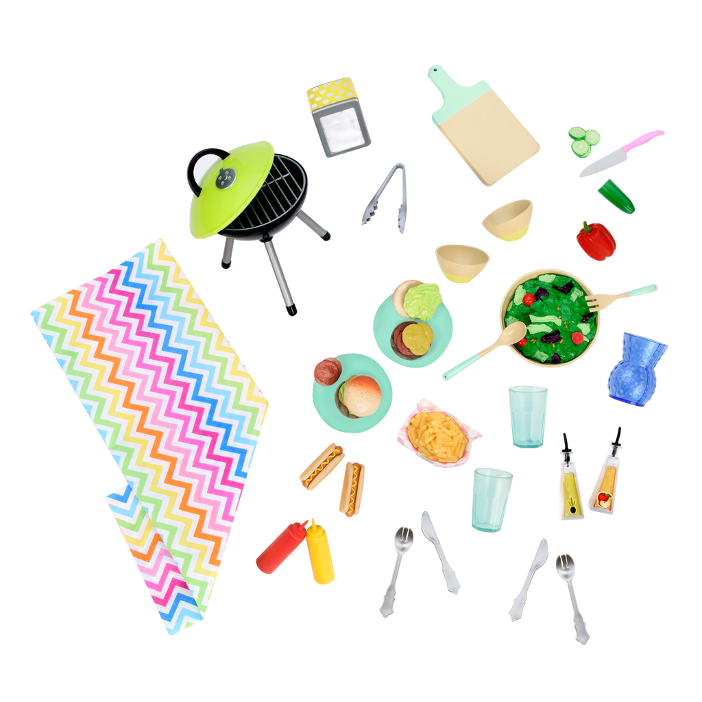 Picnic Table Set - Pink Table & Food Accessories - Our Generation UK
