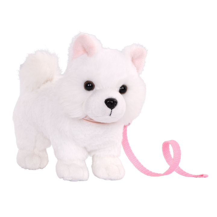 American Eskimo Pup - 15cm Dog with White Fur - Pink Collar & Lead - Pets for 46cm Dolls - OG Pup - Our Generation UK