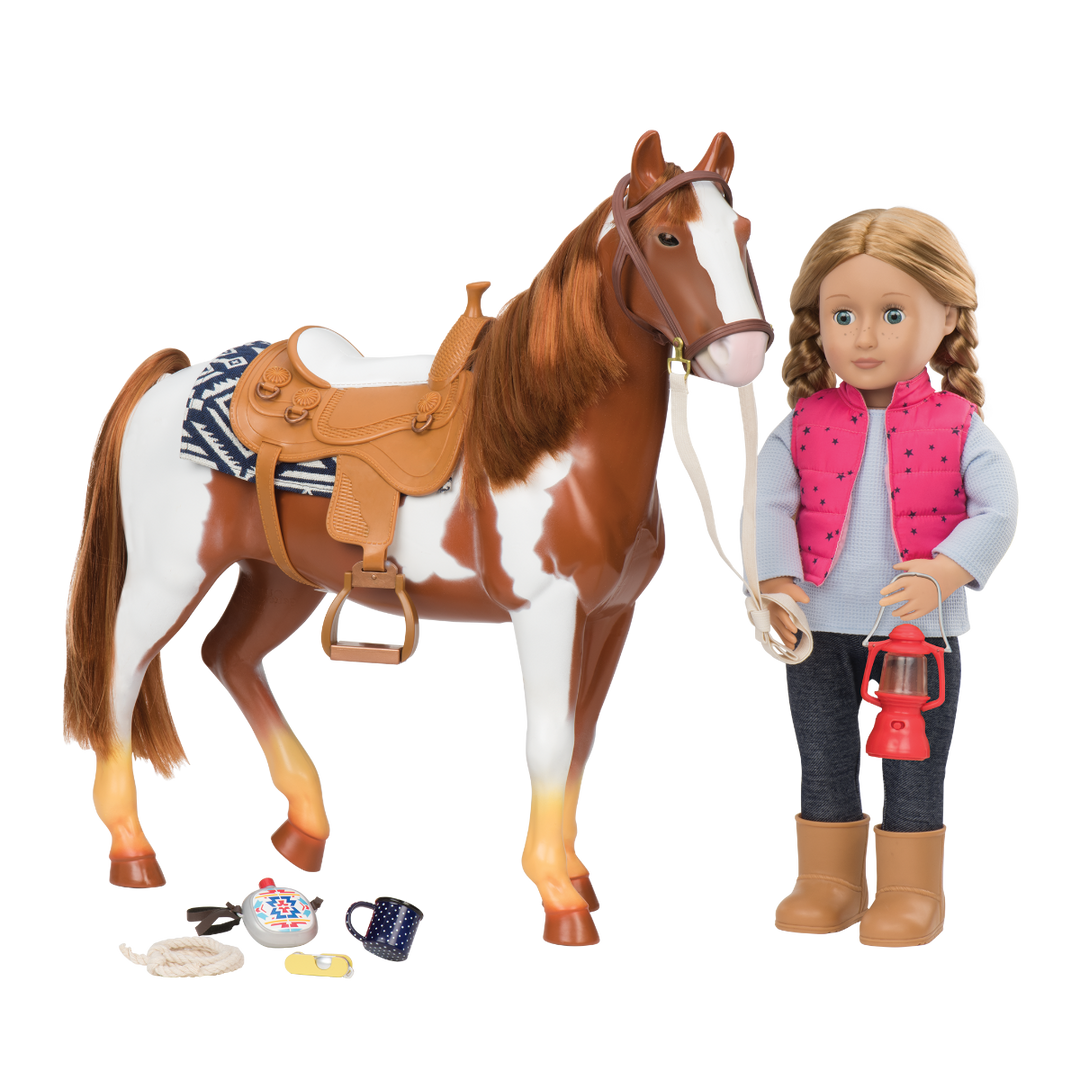 Pinto Horse - 50cm Horse for OG Dolls - Brown & White Horse - Equestrian Accessory - Our Generation