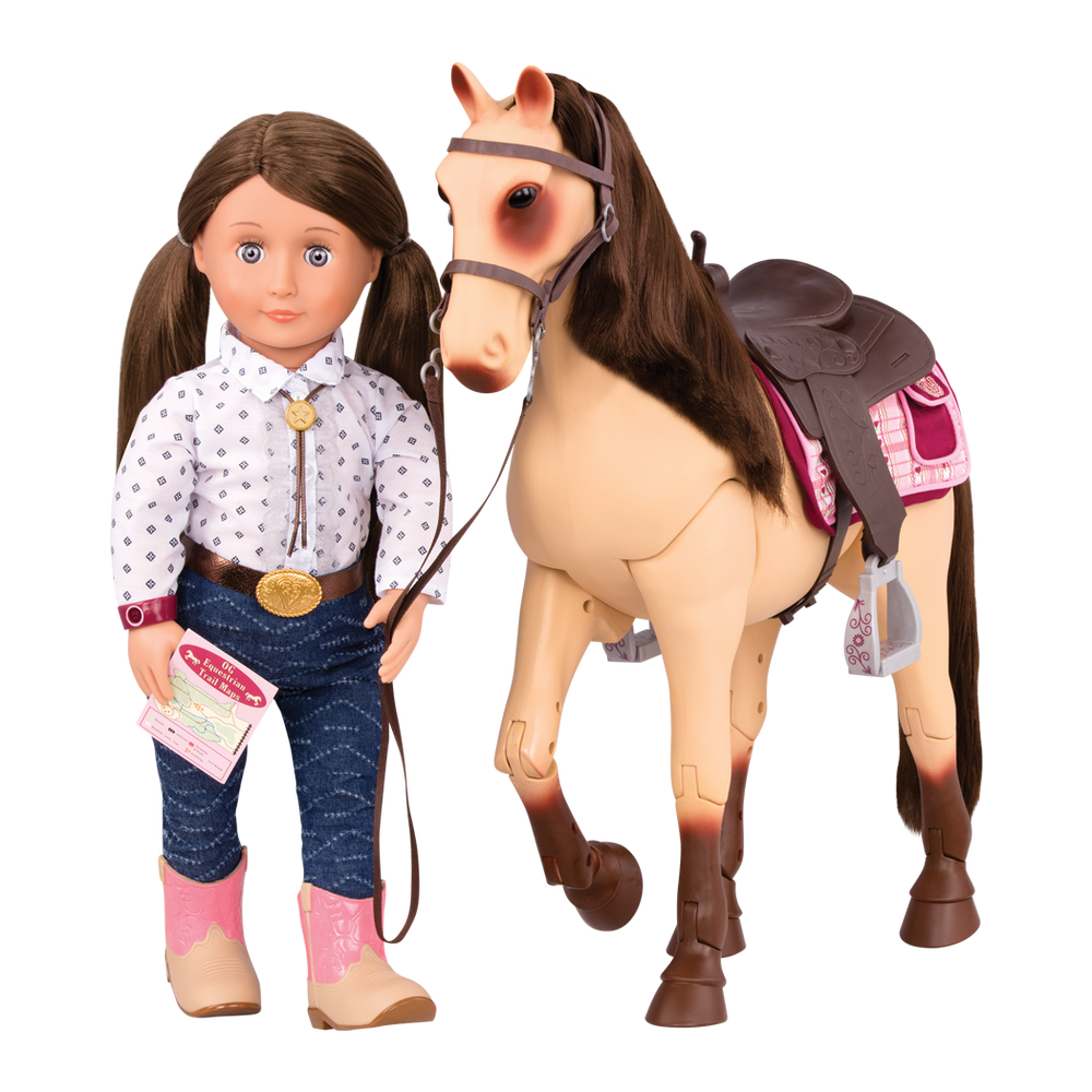 Morgan Horse - 50cm Poseable OG Horse - Horse with Brown Hair & Grooming Accessories - Equestrian Accessory - Our Generation
