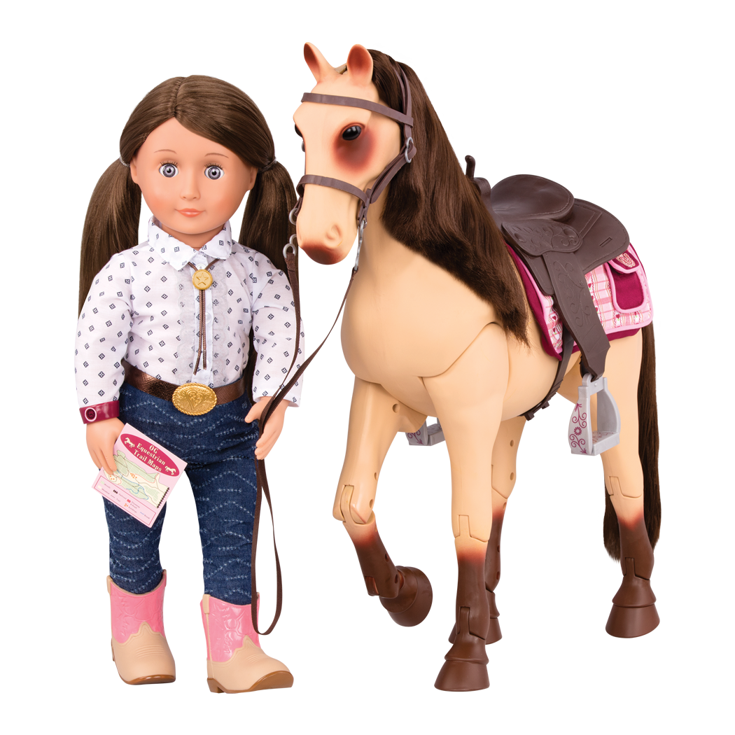 Morgan Horse - 50cm Poseable OG Horse - Horse with Brown Hair & Grooming Accessories - Equestrian Accessory - Our Generation