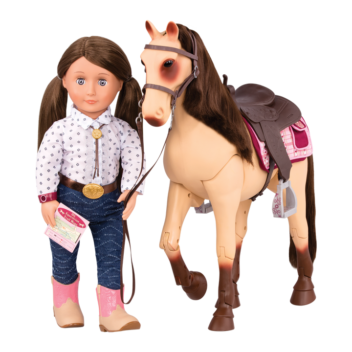 Morgan Horse - 50cm Poseable OG Horse - Horse with Brown Hair & Grooming Accessories - Equestrian Accessory - Our Generation