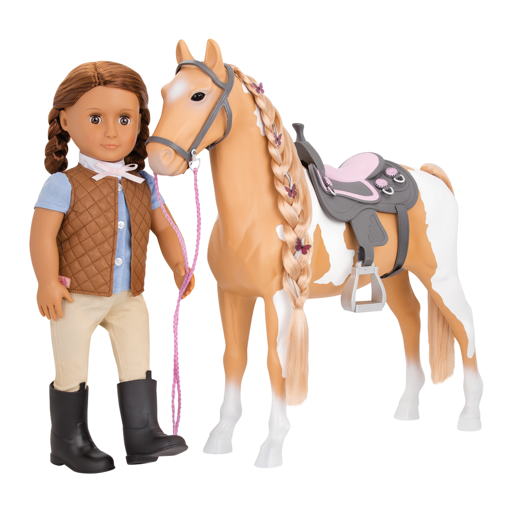 Palomino Paint Horse - 50cm Horse with Hairstyling Accessories - Accesssories for OG Dolls - Equestrian - Our Generation Horses