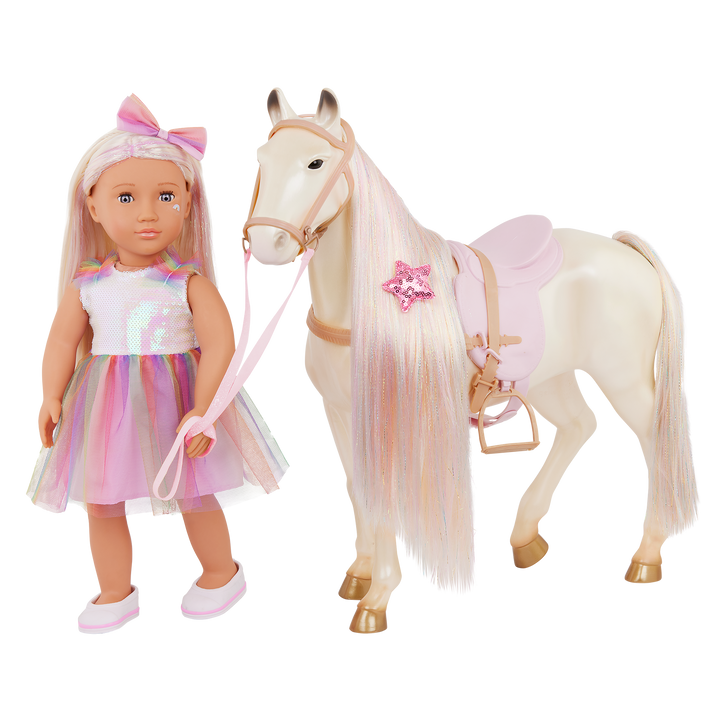 Enchanting Horse - 50cm Horse with Long Hair - Hair-Styling Accessories for Horse - Horse for 46cm Dolls - Equestrian - Our Generation