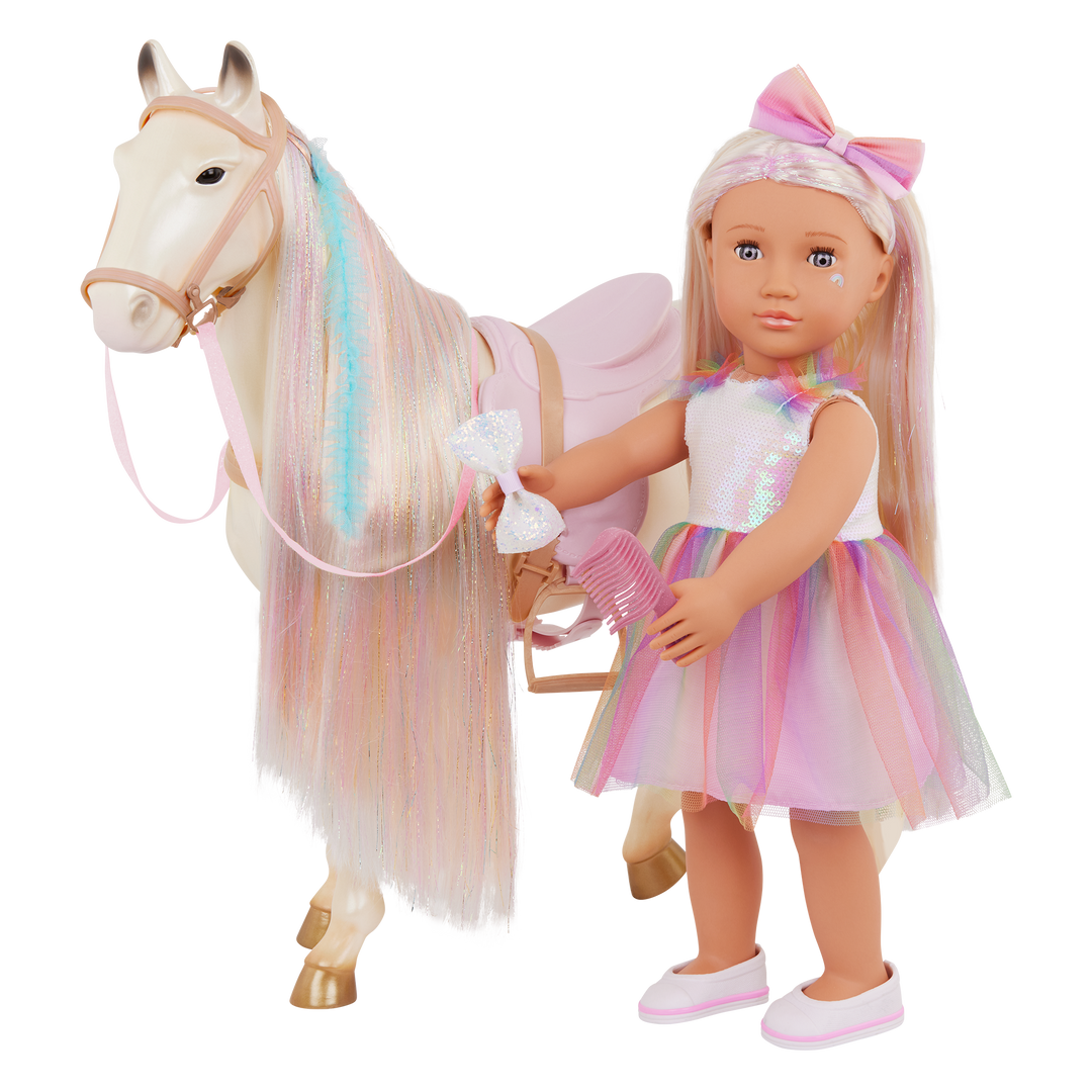 Enchanting Horse - 50cm Horse with Long Hair - Hair-Styling Accessories for Horse - Horse for 46cm Dolls - Equestrian - Our Generation