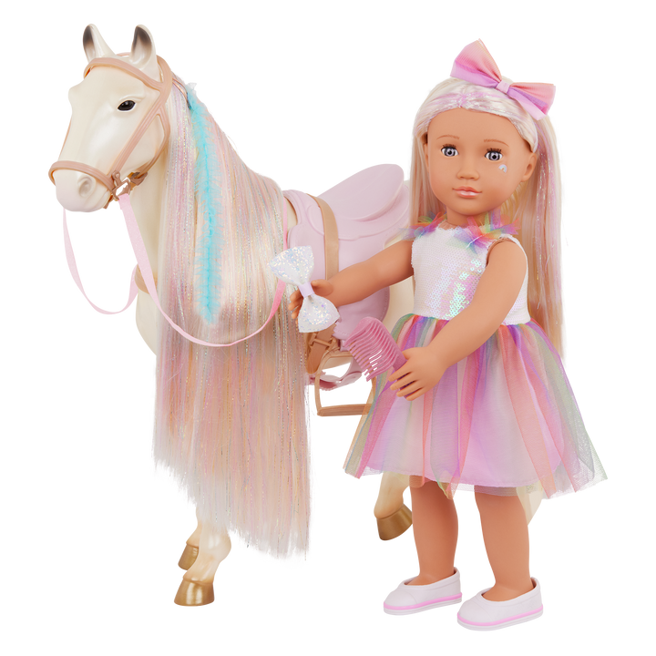 Enchanting Horse - 50cm Horse with Long Hair - Hair-Styling Accessories for Horse - Horse for 46cm Dolls - Equestrian - Our Generation