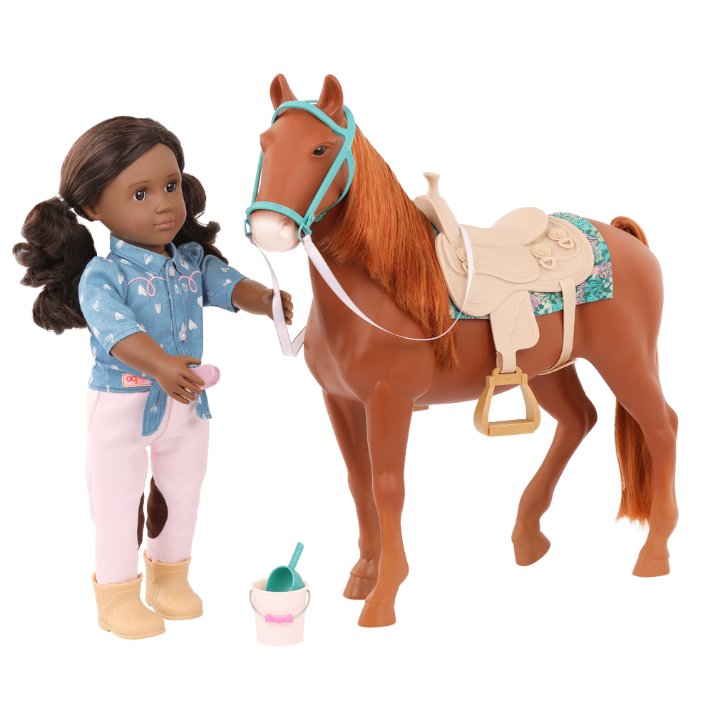 American Saddlebred Horse - 50cm Toy Horse for 46cm Dolls - Equestrian Accessories for OG Dolls - Horse with Brown Hair & Accessories - Our Generation UK