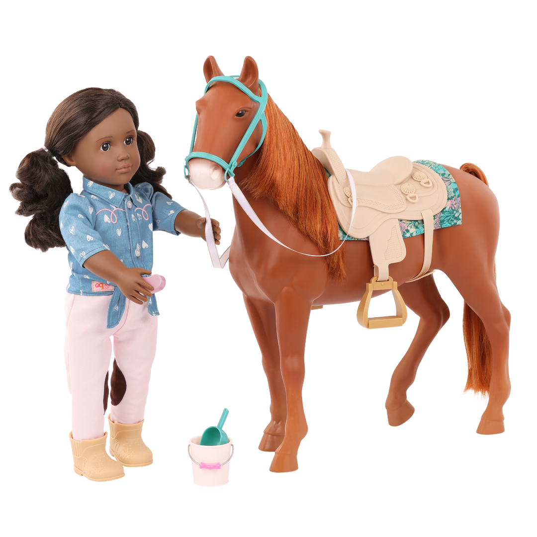 American Saddlebred Horse - 50cm Toy Horse for 46cm Dolls - Equestrian Accessories for OG Dolls - Horse with Brown Hair & Accessories - Our Generation UK