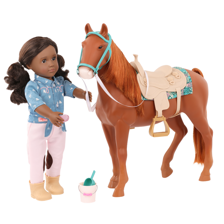 American Saddlebred Horse - 50cm Toy Horse for 46cm Dolls - Equestrian Accessories for OG Dolls - Horse with Brown Hair & Accessories - Our Generation UK