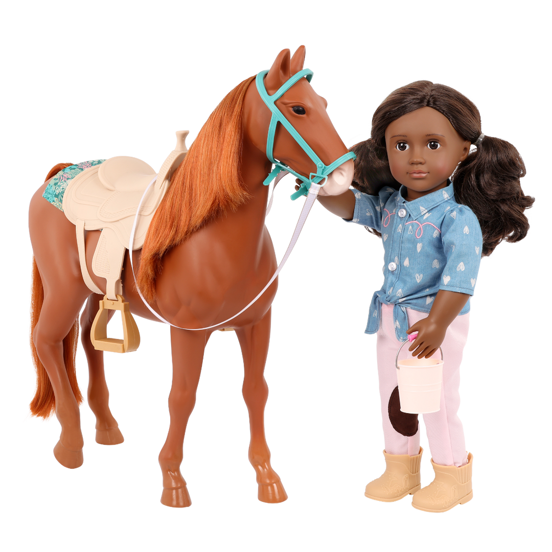 American Saddlebred Horse - 50cm Toy Horse for 46cm Dolls - Equestrian Accessories for OG Dolls - Horse with Brown Hair & Accessories - Our Generation UK