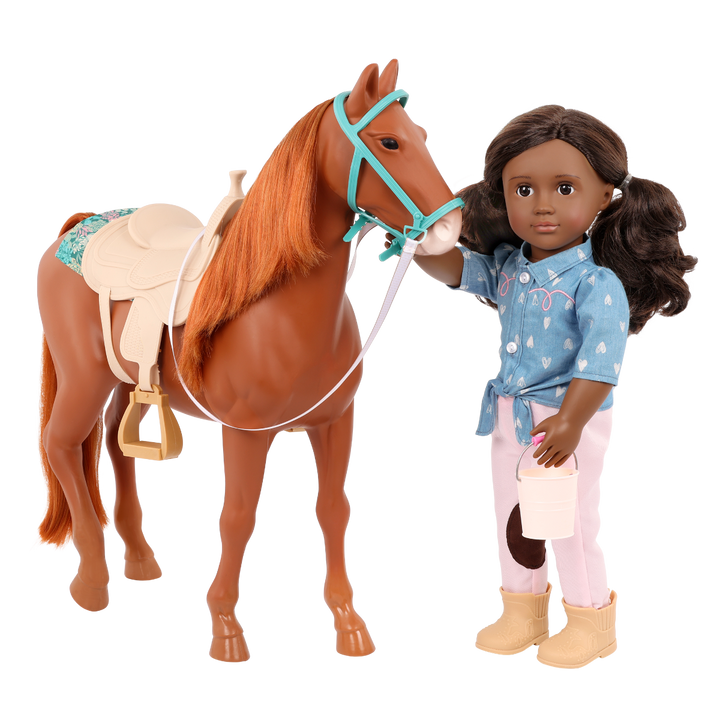 American Saddlebred Horse - 50cm Toy Horse for 46cm Dolls - Equestrian Accessories for OG Dolls - Horse with Brown Hair & Accessories - Our Generation UK