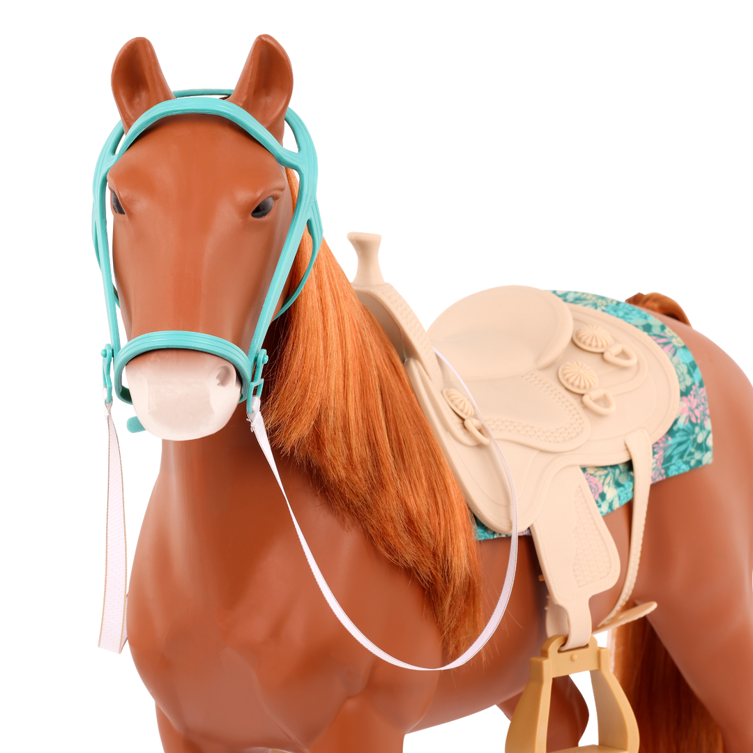 American Saddlebred Horse - 50cm Toy Horse for 46cm Dolls - Equestrian Accessories for OG Dolls - Horse with Brown Hair & Accessories - Our Generation UK