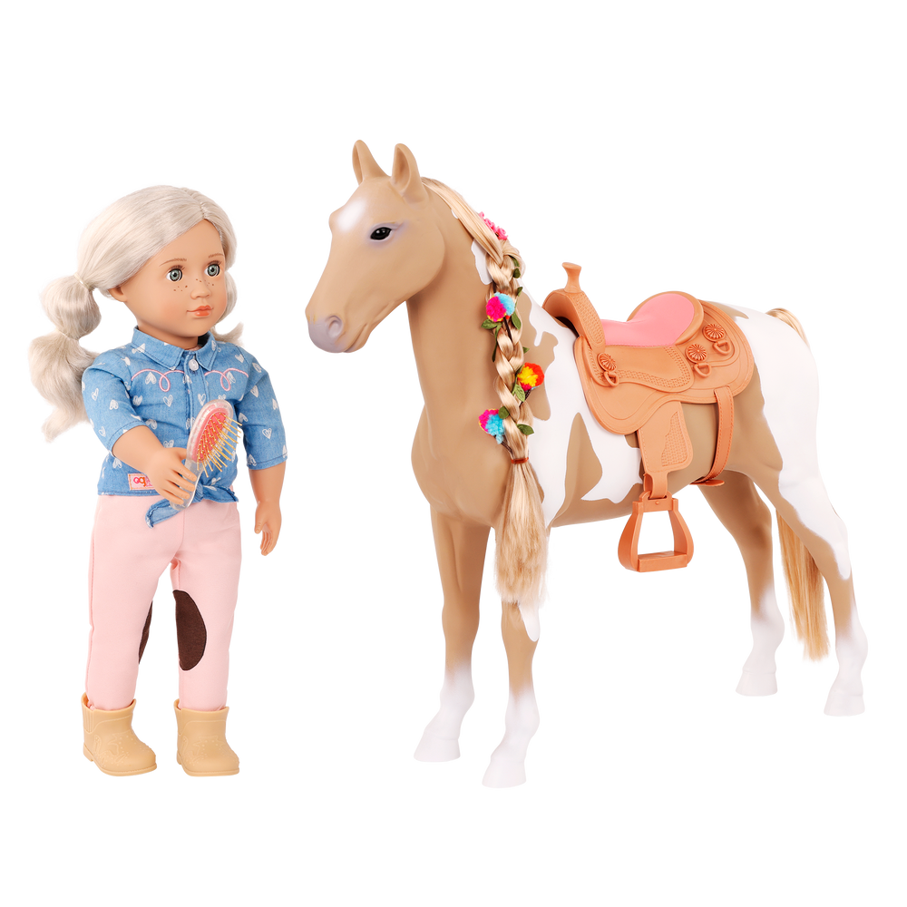 Palomino Hair Play Horse - 50cm Toy Horse - Hair Play Horse - White & Brown Horse - Equestrian - Our Generation UK