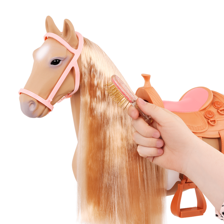 Palomino Hair Play Horse - 50cm Toy Horse - Hair Play Horse - White & Brown Horse - Equestrian - Our Generation UK