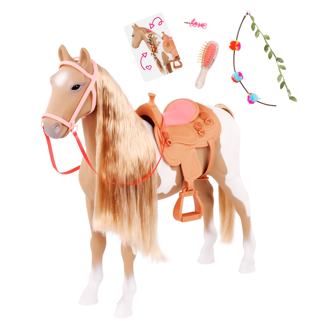 Palomino Hair Play Horse - 50cm Toy Horse - Hair Play Horse - White & Brown Horse - Equestrian - Our Generation UK