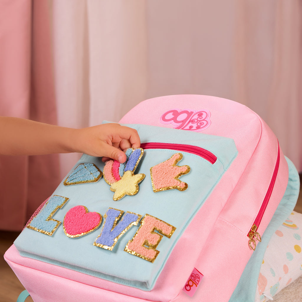 Be Awesome Backpack - School Bag for Kids with Stick on Patches - Pink & Mint Rucksack - Back to School - Our Generation