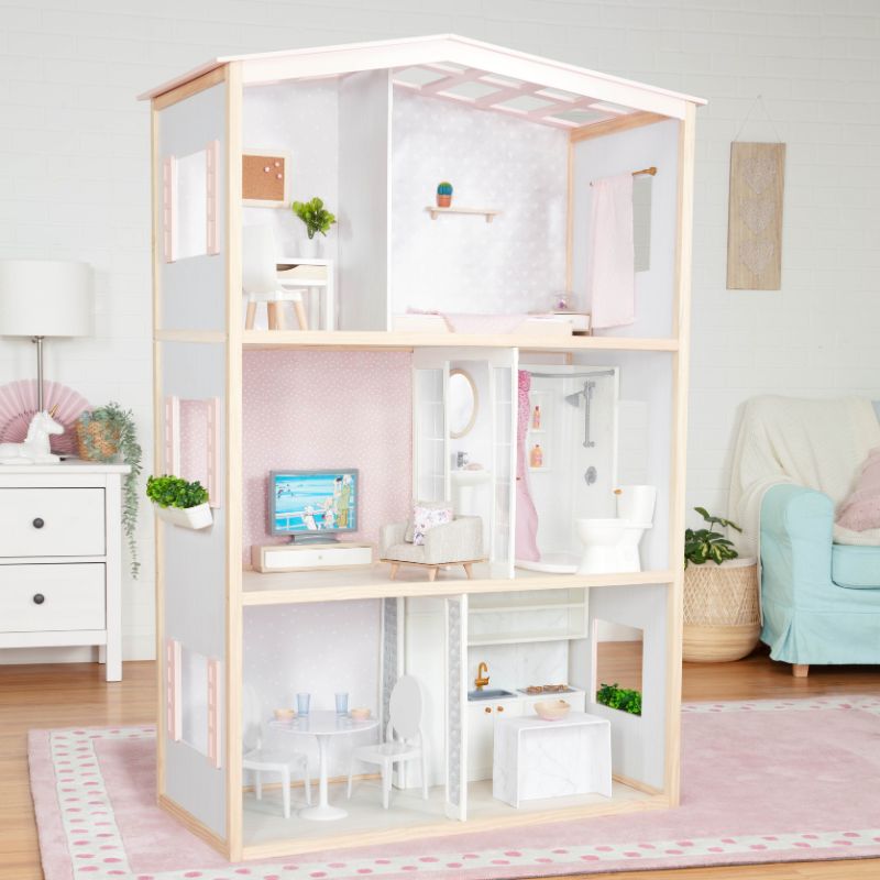 OG Sweet Home - Wooden Dollhouse for 46cm Dolls - 3-Storey Dollhouse with Furniture - Furniture for Dolls - Our Generation UK