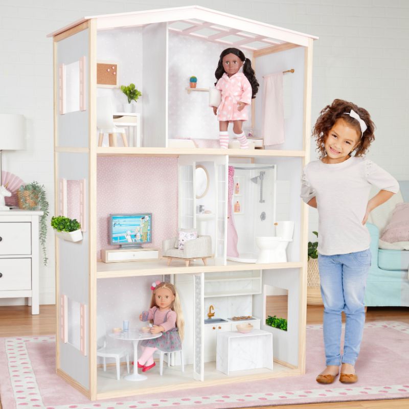 OG Sweet Home - Wooden Dollhouse for 46cm Dolls - 3-Storey Dollhouse with Furniture - Furniture for Dolls - Our Generation UK
