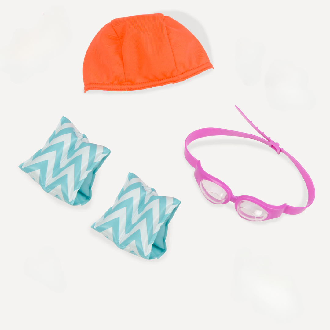 Swim Like a Fish - Swimming Set for 46cm Dolls - Armbands, Cap & Goggles - Our Generation