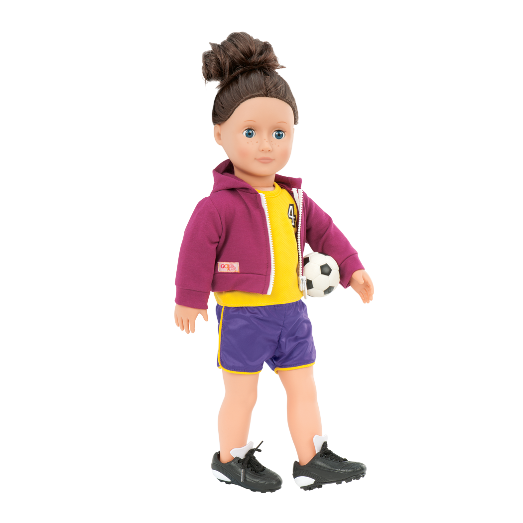 Team Player - Football Outfit for 46cm Dolls - Sports Clothing for Dolls - Top, Shorts, Boots & Football - Our Generation