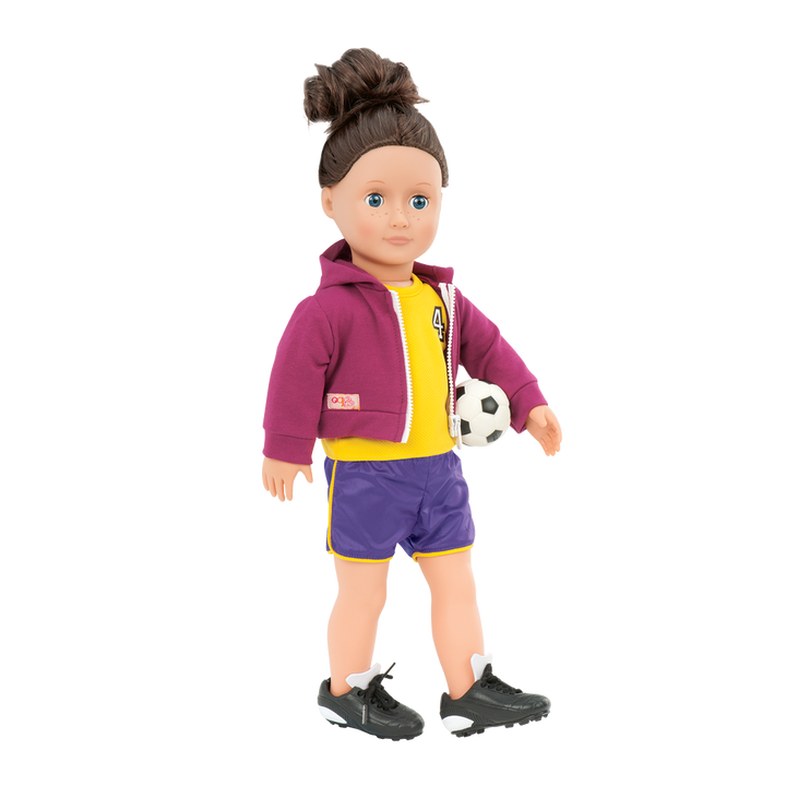 Team Player - Football Outfit for 46cm Dolls - Sports Clothing for Dolls - Top, Shorts, Boots & Football - Our Generation