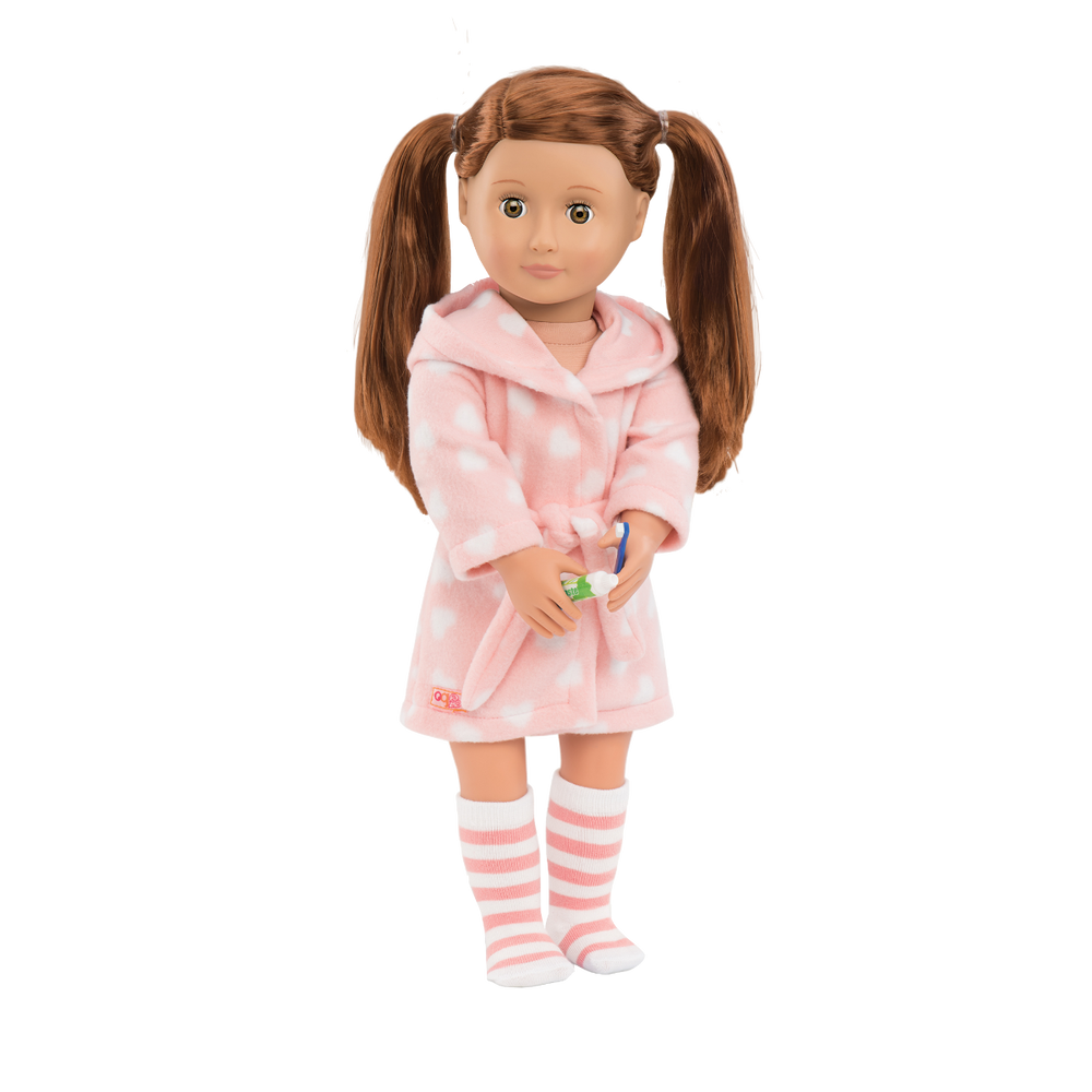 Good Night, Sleep Tight - Pink Dressing Gown with Hearts - Doll Pyjama Set - Clothing for 46cm Dolls - Our Generation