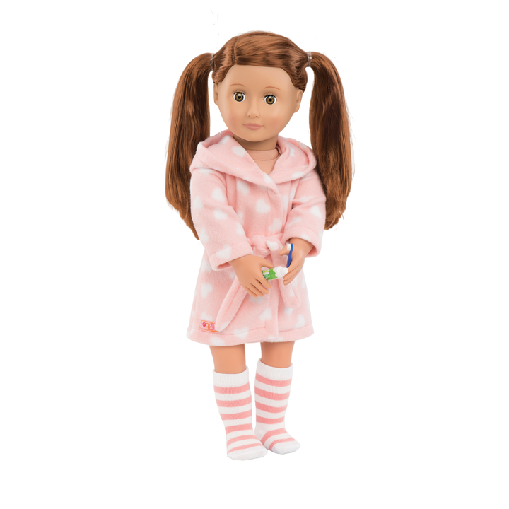 Good Night, Sleep Tight - Pink Dressing Gown with Hearts - Doll Pyjama Set - Clothing for 46cm Dolls - Our Generation