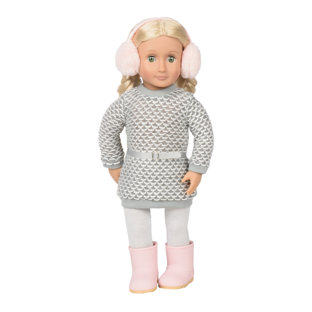 Winter Style - Grey Jumper Dress & Ear Muffs for Dolls - Doll Clothing - Our Generation