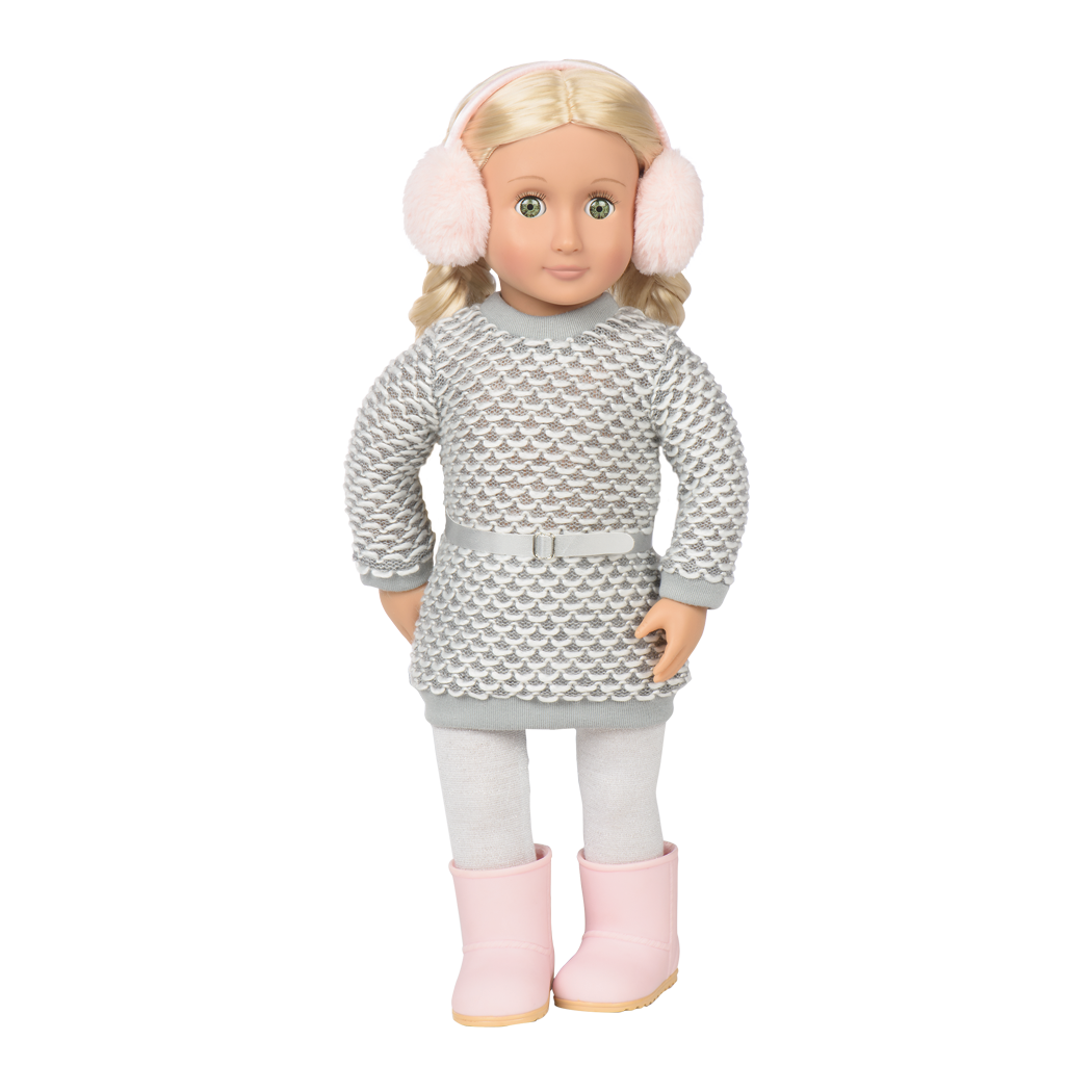 Winter Style - Grey Jumper Dress & Ear Muffs for Dolls - Doll Clothing - Our Generation