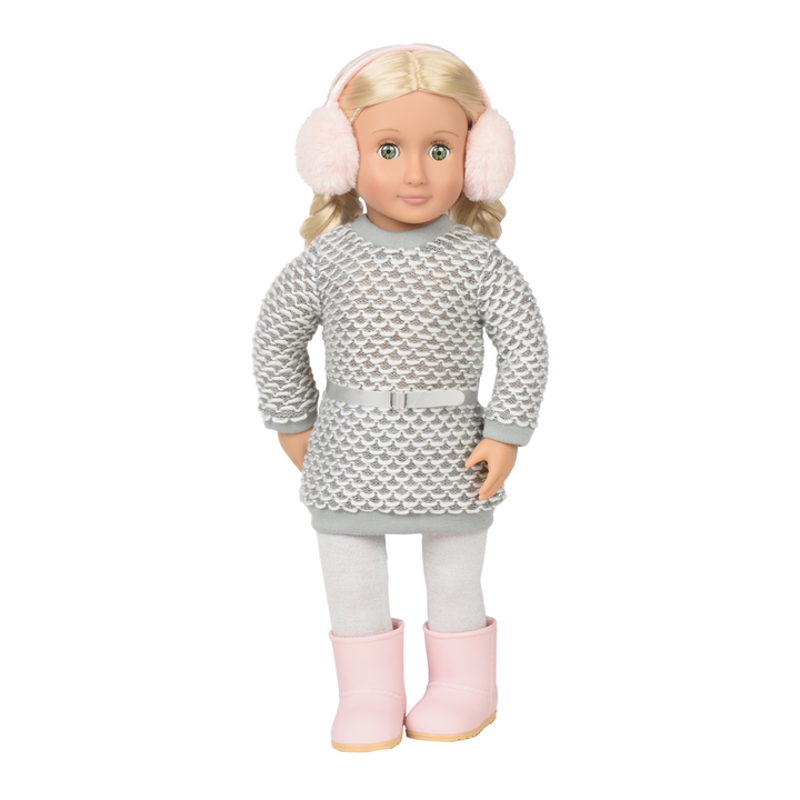 Winter Style - Grey Jumper Dress & Ear Muffs for Dolls - Doll Clothing - Our Generation