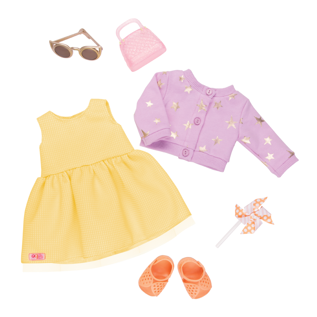 Summer Dress - 46cm Dolls Outfit - Yellow Dress & Jacket - Our Generation UK